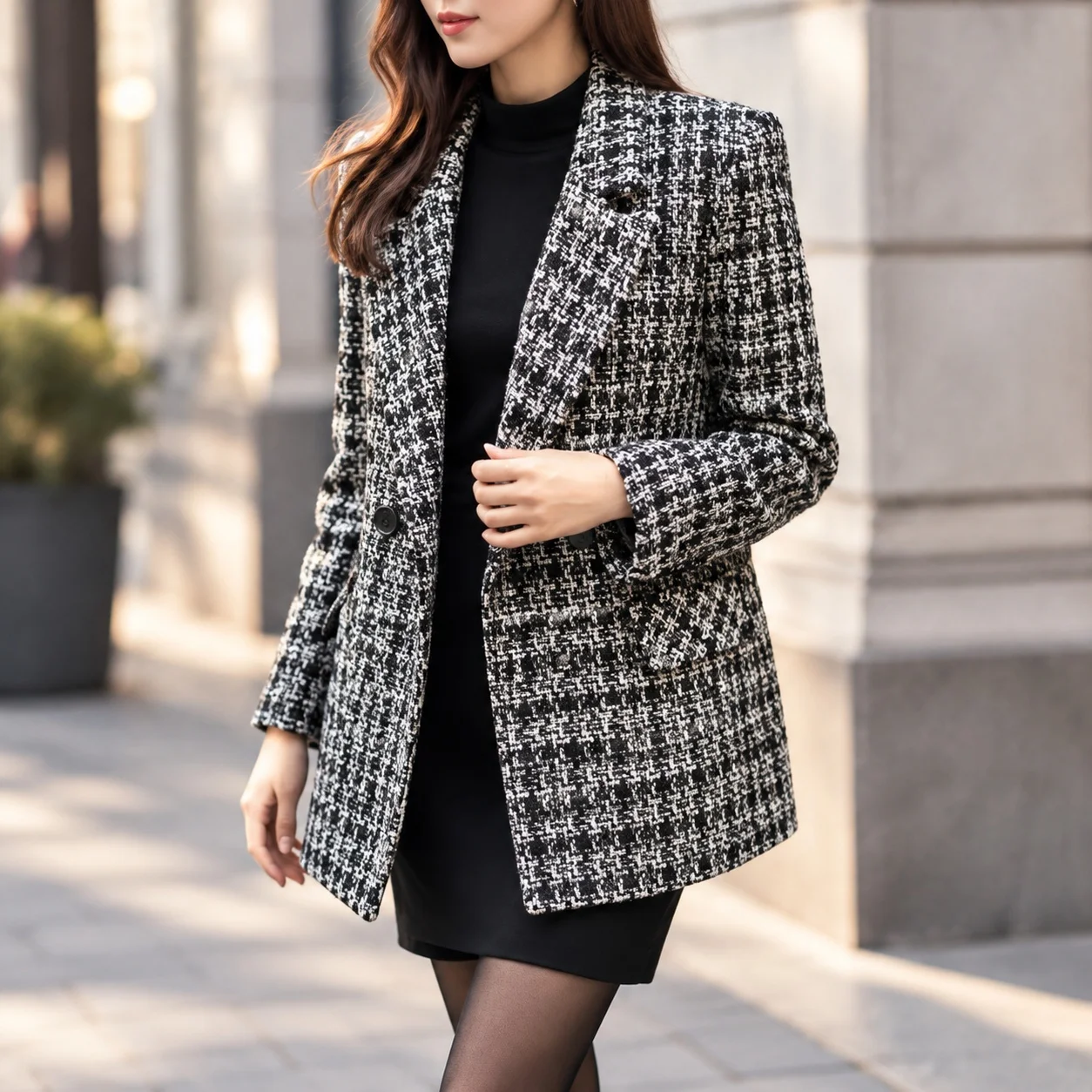 Thick Pockets Coat Midi Length Elegant Commuter with Casual Regular Sleeve Double Breasted Patchwork Loose Fit Women Autumn Coat