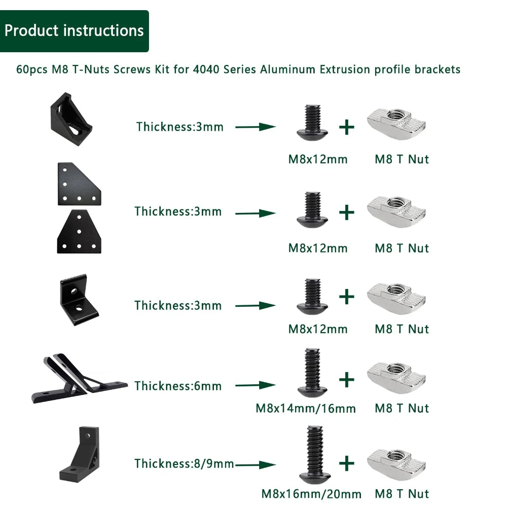 60 Pcs Carbon Steel Round Head Hexagon Socket Bolts Silver M8 T-type Nuts with Wrenches Nut and Bolt Combination Kit Washers Set