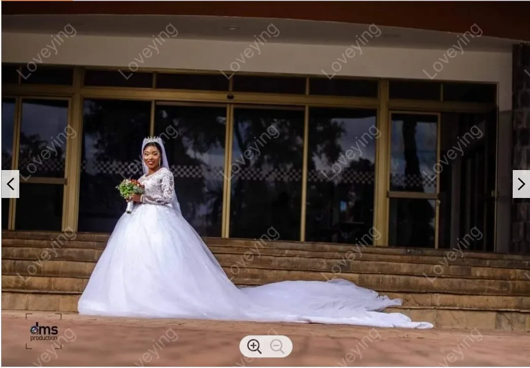 Personalizado de luxo rendas apliques mangas compridas vestido de baile vestidos de casamento trem catedral africano vestido novia vestidos de noiva