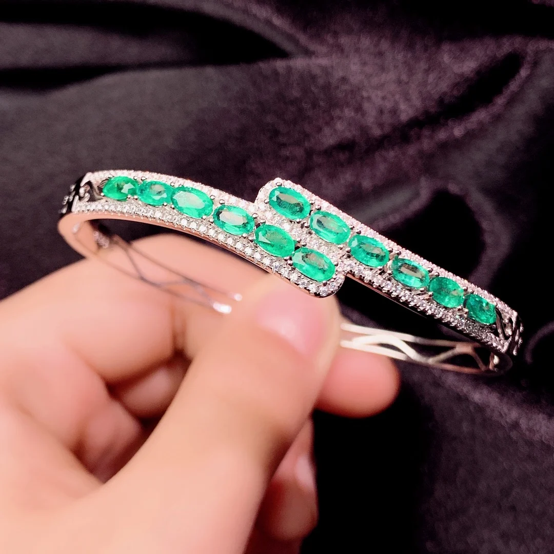 

Sterling Silver 925 Emerald Natural Gem bracelet women's luxury women's jewelry Christmas package Mail women's bracelet boutique