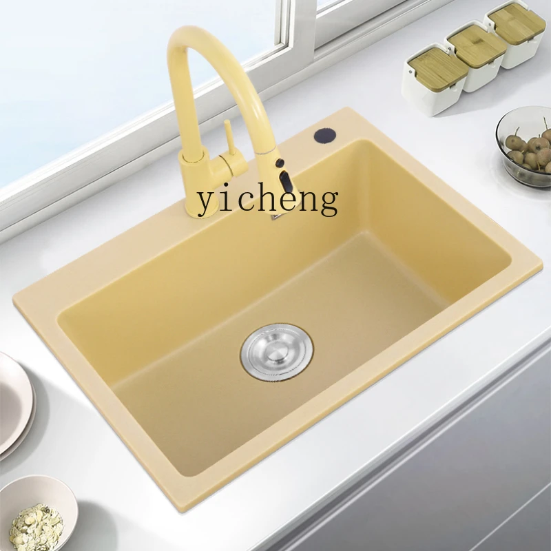 

XL Milky Yellow Granite Large Single Sink Platform Scullery Quartz Stone Kitchen Vegetable Basin