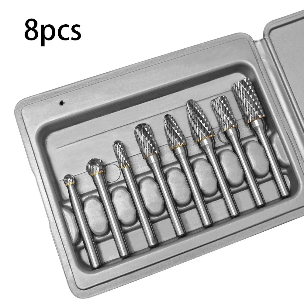 

Tungsten Carbide Rotary Burr Set, 8-Piece Double-Cut Milling Cutter in Storage Case
