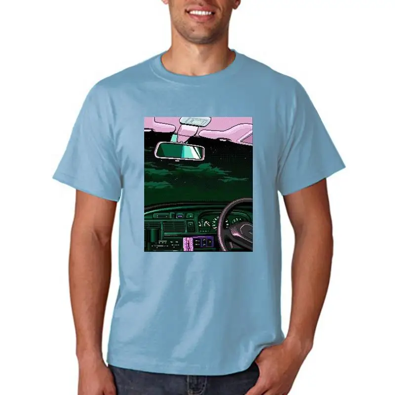 Foshion Mon Voporwove oesthetics T-shirt 80s Neon Night Driving Print T Shirts for Mon Cosuol Short Sleeve Tee(1)