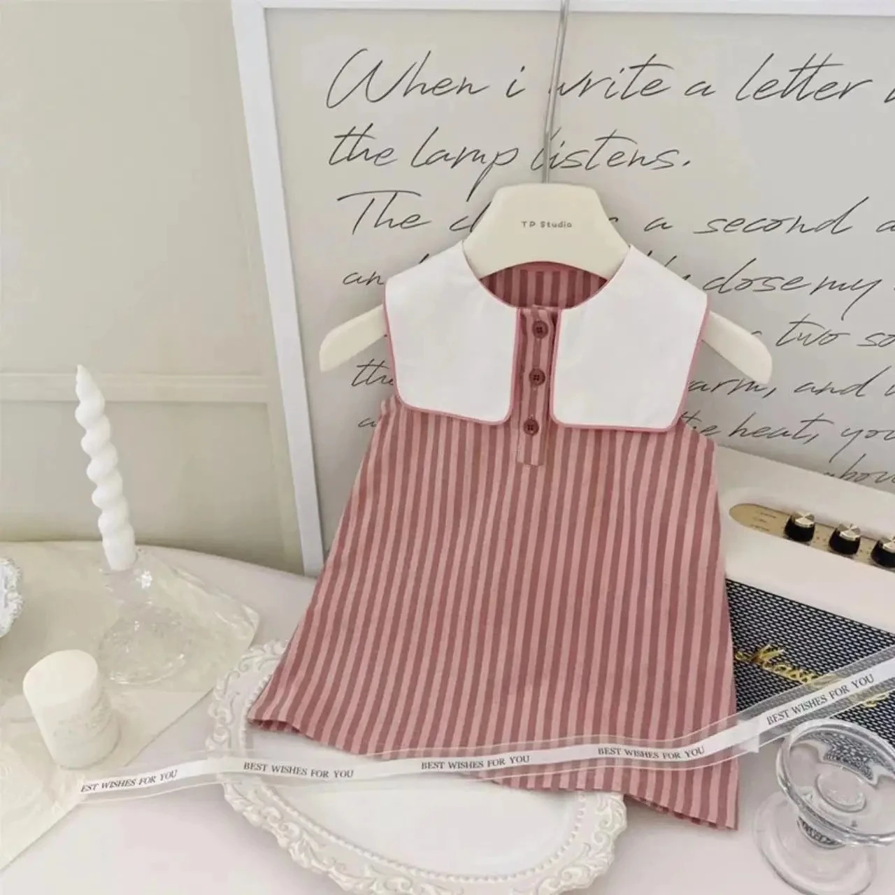 

Детские платья принцессы на день рождения, Vestidos, одежда 2025 года, милое хлопково-льняное платье с шариковым воротником для маленьких девочек, полосатое летнее платье