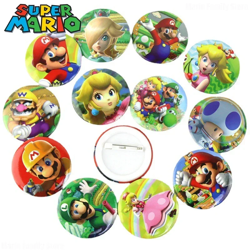 12pcs Super Mario Bros Badge Anime Children Enamel Pins Cartoon Luigi Yoshi Bowser Backpack Cloth Denim Lapel Pin Jewelry Gifts