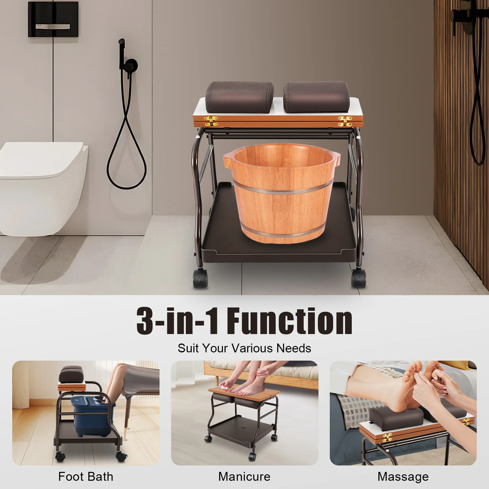 Pedicure Trolley Cart Beauty Salon Nail or Foot Rest Bath Spa Portable  Storage Stool Stand with Caster for Hair Home Bathrooms