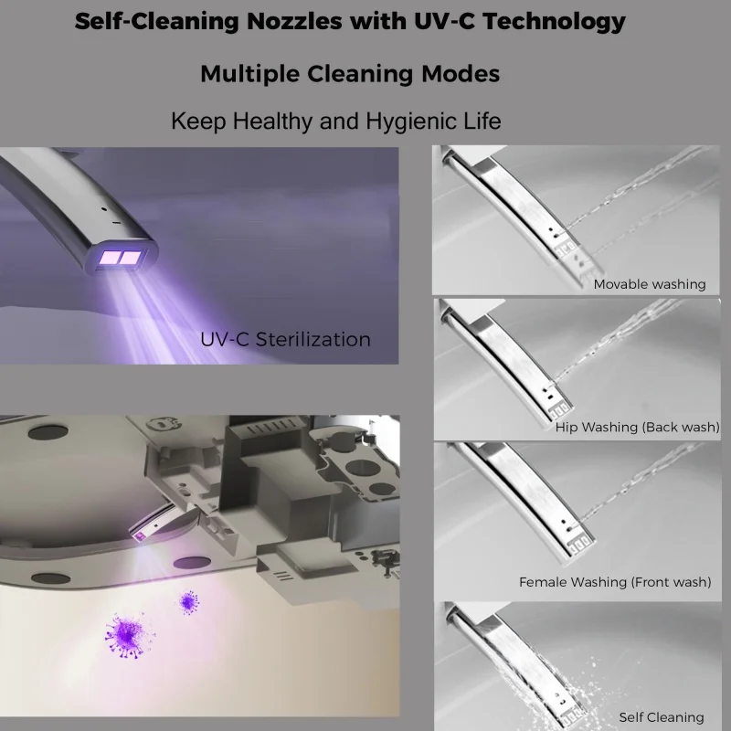 Modern White Elongated Smart Toilet with Auto Open-Close Lid and Heated Seat Bathroom Foot Kick Flush Toilet with LED Display