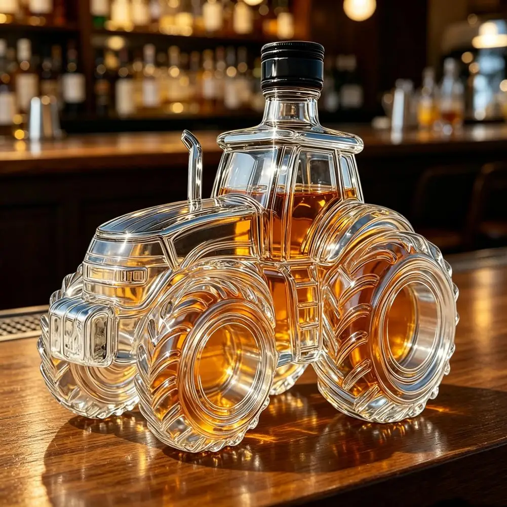 Tractor Shaped Whiskey Glass Decanter 300ML Wine Bottle with Lid Clear Glass Flask for Whiskey Wine Spirits Glass Flask