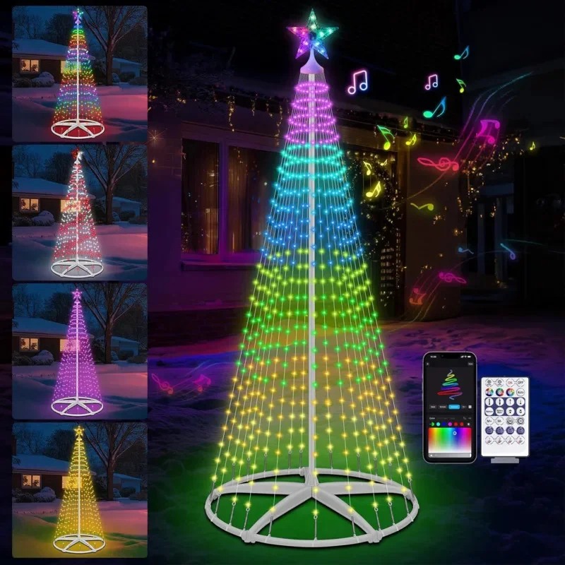 USB LED Smart APP Controlled Christmas Tree Light Remote Meteor Shower Tower Lamp Christmas Party Outdoor Garden Decor