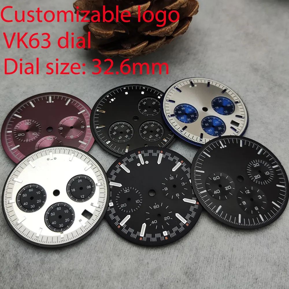 32.6mm dial multifunctional timing six needle dial suitable for VK63 movement dial watch accessories timing code watch luminous