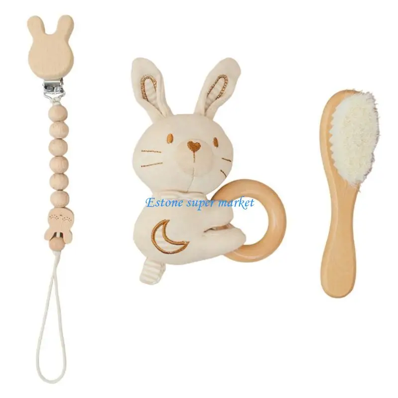 090B Baby Pacifier Clips Holder with Teether and Brush Infant Teether Clip