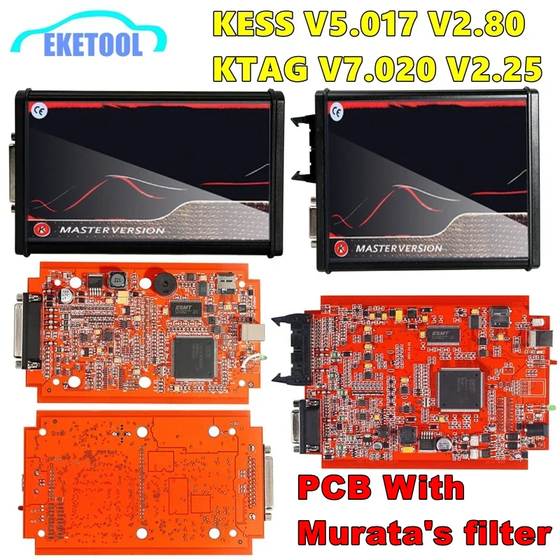 KESS V2.80 V5.017 Unlimited KTAG 4LED V7.020 V2.25 Online Red PCB No Token OBD2 Manager V2 ECU Programmer Tool Murata\'s filter