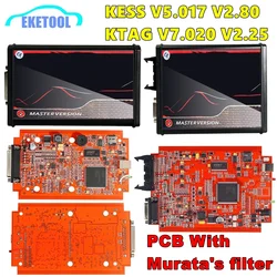 Инструмент программатора KESS V2.80 V5.017 KTAG 4LED V7.020 V2.25, онлайн красная печатная плата без маркера, OBD2 Manager V2 ECU, фильтр Murata