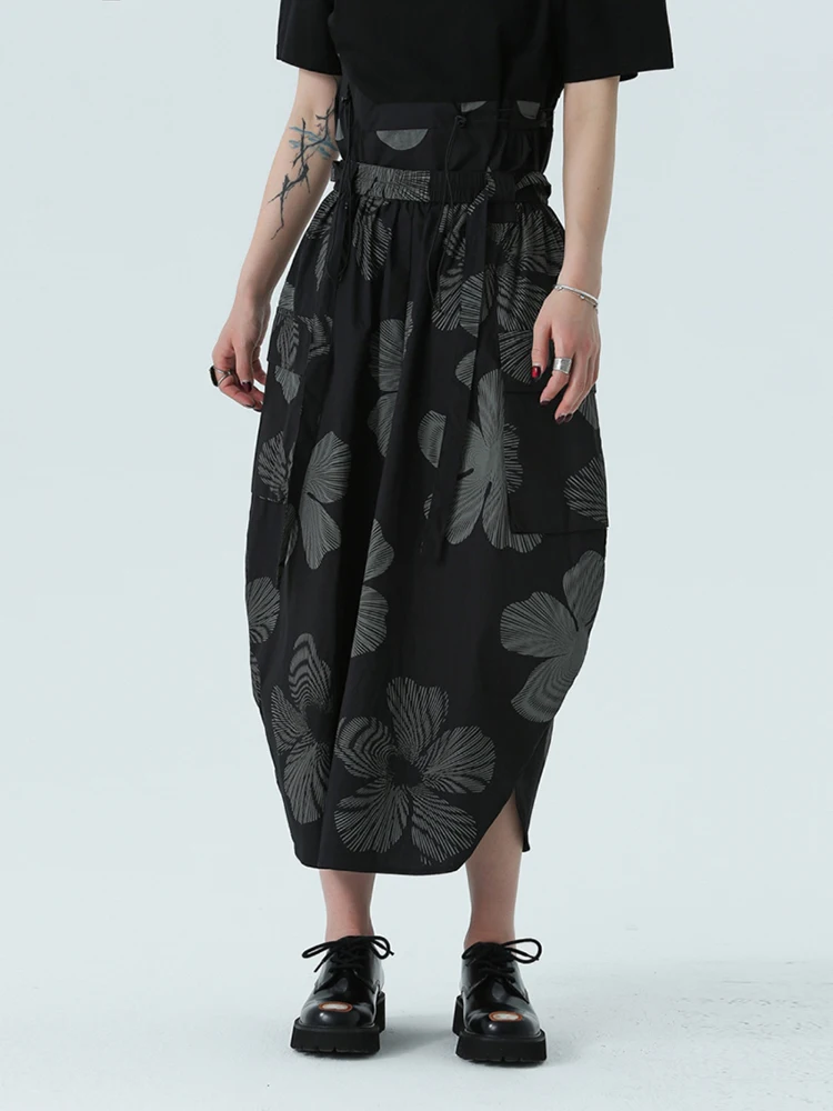 [EAM] High Elastic Waist Black Pattern Printed Shaped Elegant Half-body Skirt Women Fashion Tide New Spring Autumn 2025 1DH4958