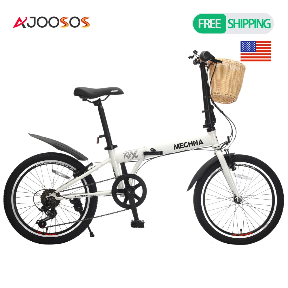 

20 Inch Shimano 6 Speed Foldable Bike for Adults Steel Frame Dual V Brakes 220LBS with Fenders Basket Phone Holder Portable