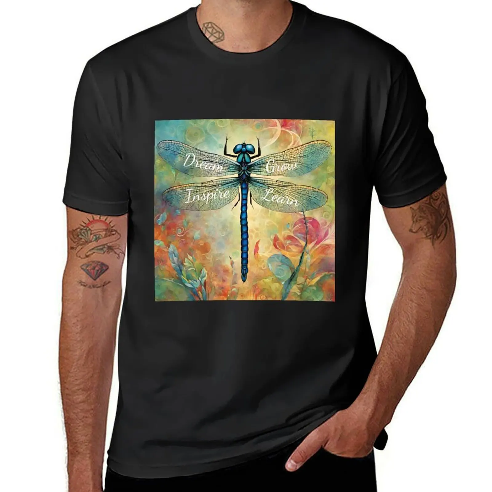 

Insect Dragonfly Art, Dream, Grow, Inspire, Learn. Unique Dragonfly Gifts For Insect Lovers T-Shirt oversizeds T-shirt men