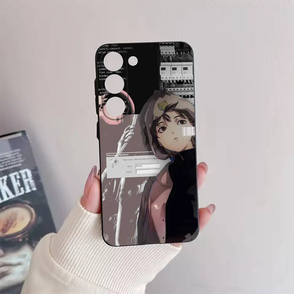 Seriële experimenten L-Lain telefoonhoesje voor Samsung Galaxy A73,72,51,53,52,71,22,5G,Note,J7,8,9 zachte zwarte cover