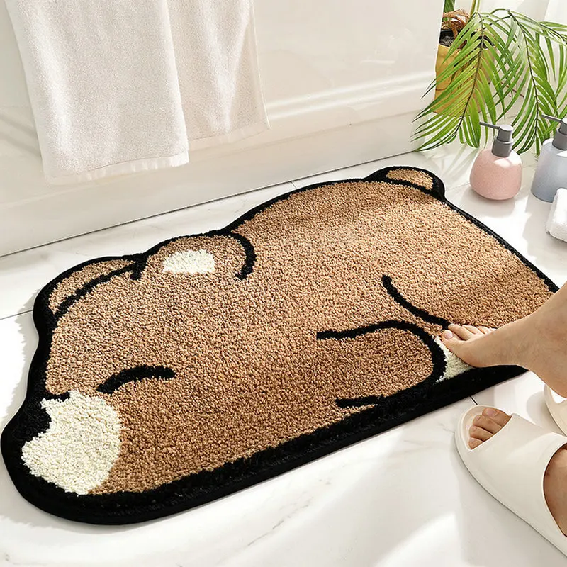 

Panda Bear Carpet Bath Mat Super Absorbent Non-slip Bathroom Floor Mats Soft Flocking Rug Cute Animal Shape Aera Rug Doormat