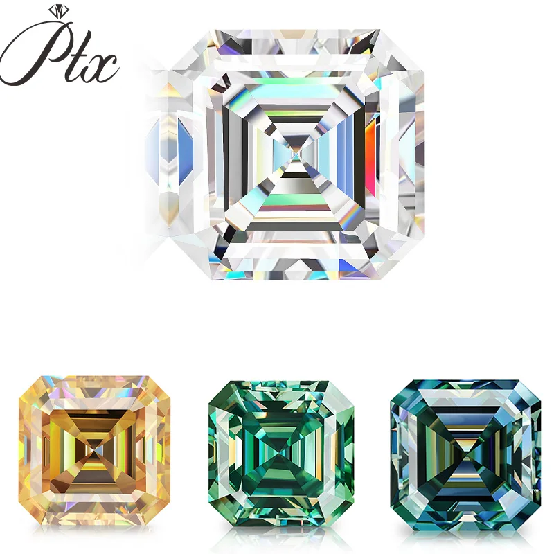 

Champagne Green DEF Color Loose Moissanite Diamond VVS1 Clarity Asscher Cut Gemstone for Making Engagement /Wedding