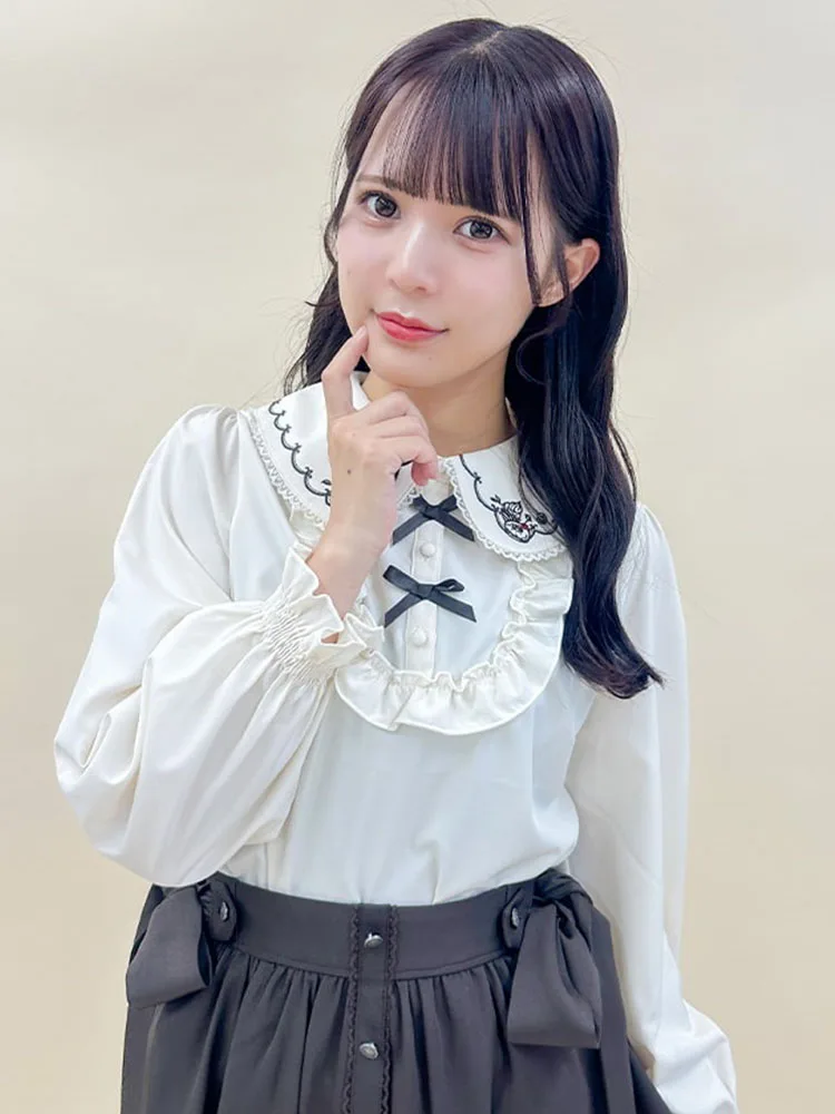 

Милый кружевной длинный свеч с вышивкой для милых девочек и узлом, дизайн детертного торта, женский модный весенне-осенний топ