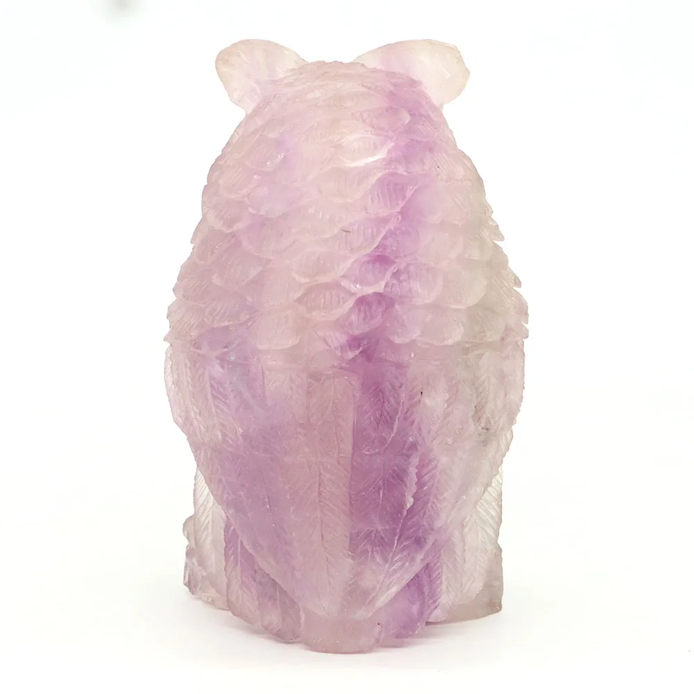 100mm Natural Stones Purple Fluorite Owl Statue Reiki Healing Gemstones Hand Carved Animal Figurine Crafts Home Decoration Gifts