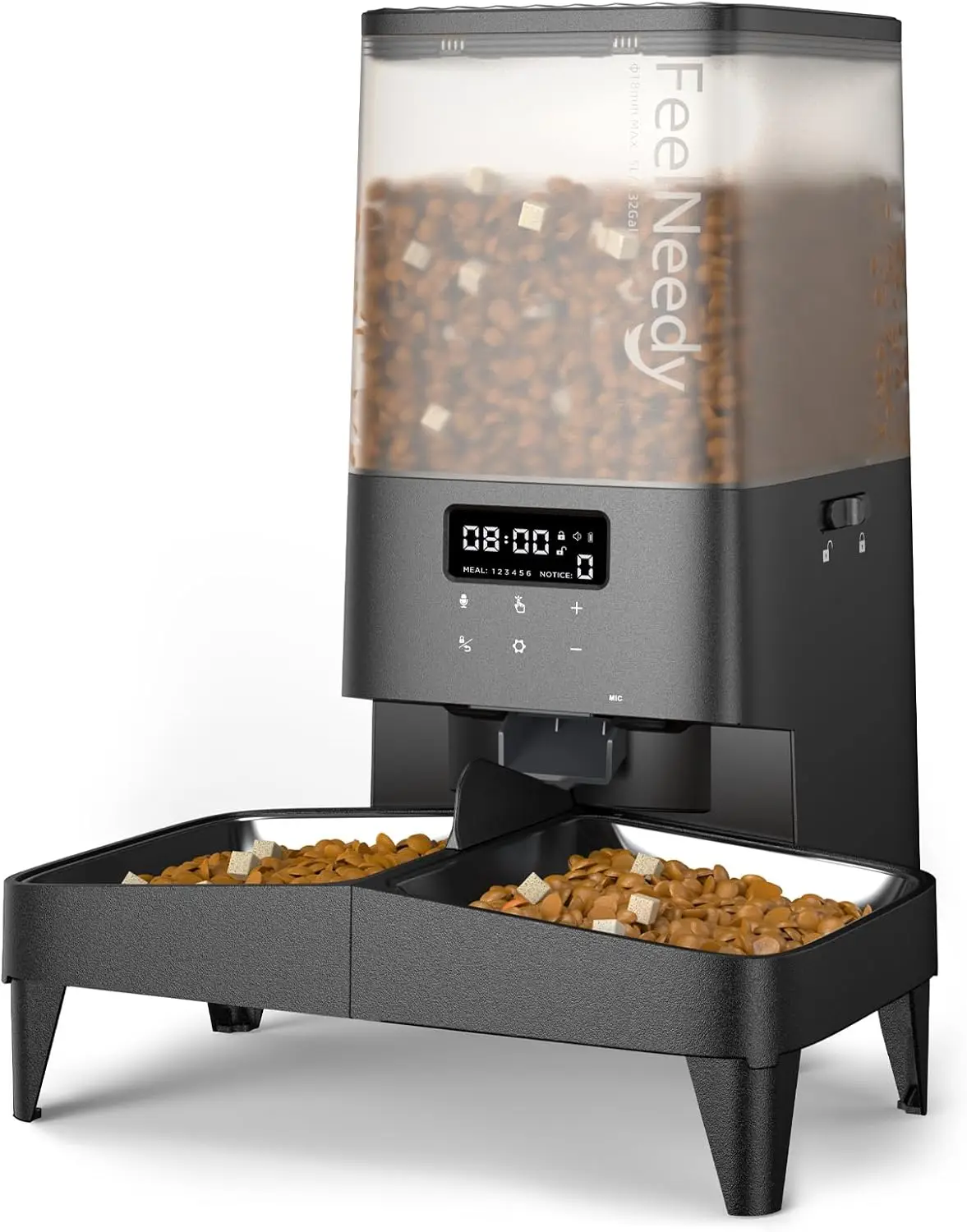 

Автоматическая кормушка для кошек для 2 кошек, приподнятый дозатор сухих кормов с мешком для осушителя, программируемый размер порции, 48 порций