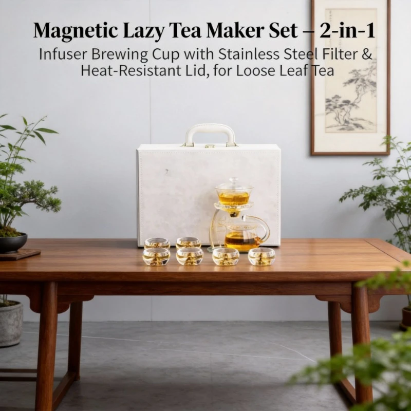 

Magnetic Lazy Tea Maker Set – 2-in-1 Infuser Brewing Cup with Stainless Steel Filter & Heat-Resistant Lid for Loose Leaf Tea