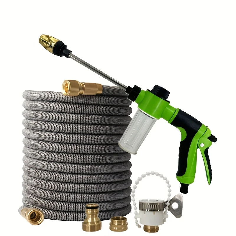 

Расширяемый шланг, инструмент для орошения наружного газона с водяным пистолетом для пены и разъемом, прочный садовый спринклер 25-100 футов