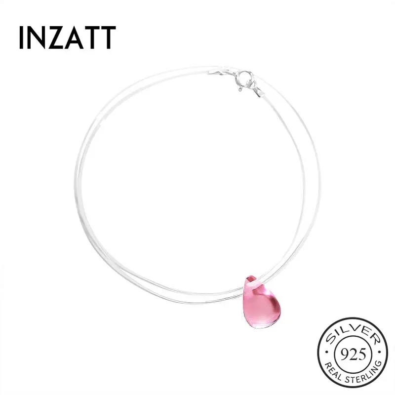 Inzat 925 colar de pérolas, gargantilha com pingente de cristal de zircão prata esterlina, joia fina para linha de pesca feminina