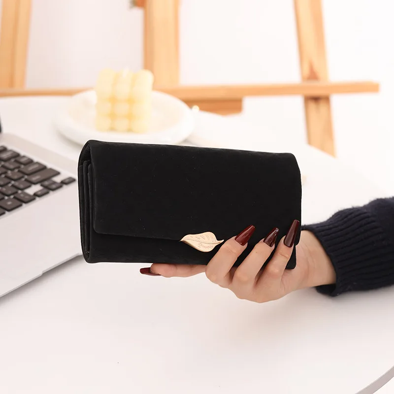 2026 New Women's Long Wallet High-Quality PU Leather Foldable Leaf Buckle Clutch Multi-Card Slot ID Integrated Card Holder Stude