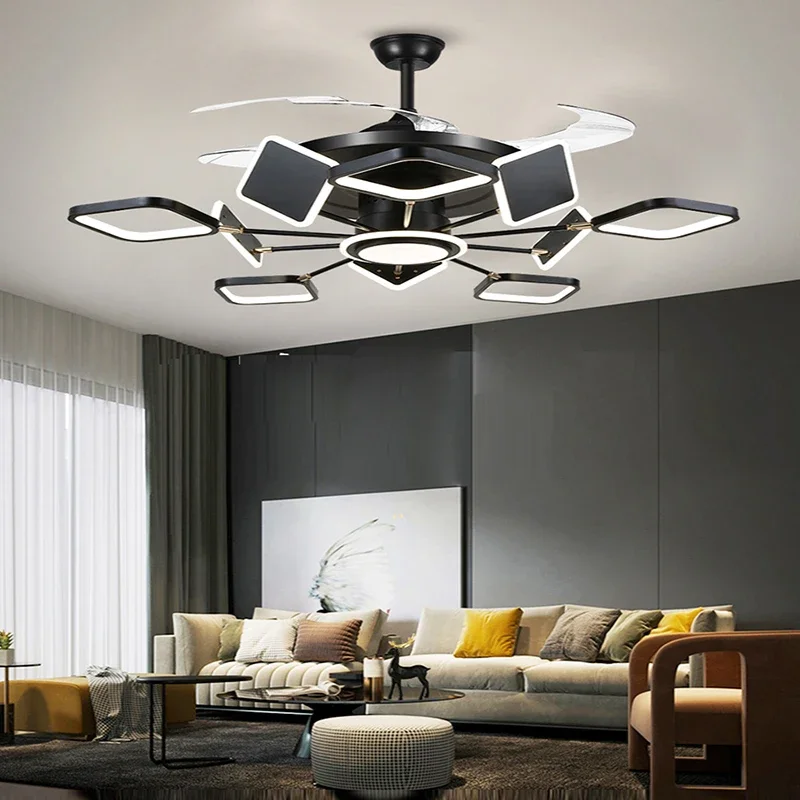 Nordic Ceiling Fans with LED Light Remote Control Ceiling Lamps with Fan Silent Retractable Blades for Home Bedroom Cool Lampara