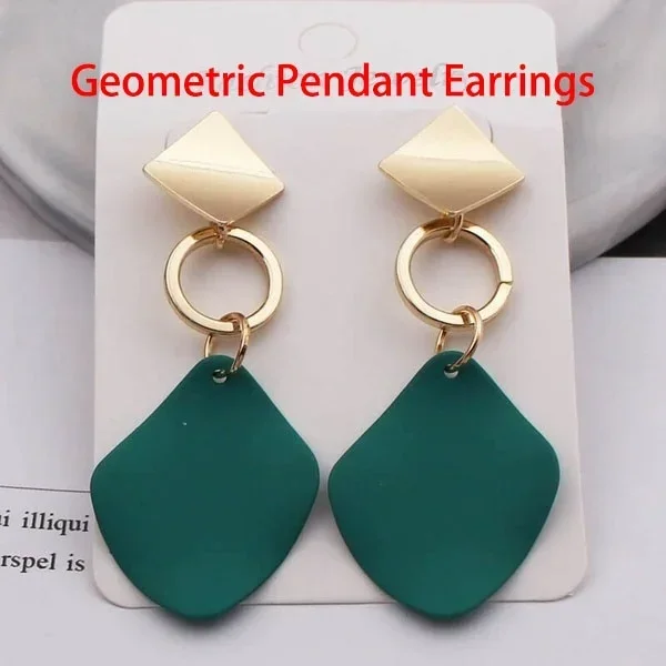 Delysia King Trendy Geometric Pendant Earrings Women Simplicity Candy Colors Designer Dangler for Party