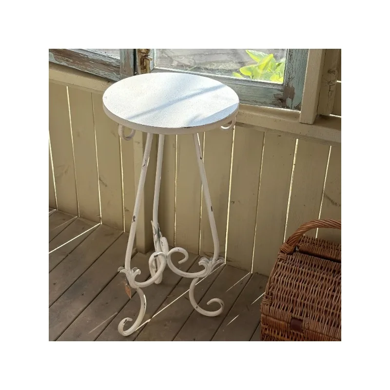 

Vintage Iron Floral Accent Table Plant Stand Multi-functional Garden Stool Rustic Side Table Retro Metal Storage Stool