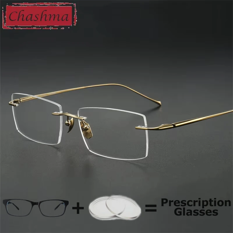 

Chashma Pure Titanium Prescription Glasses High End Frameless Men Multifocal Myopia Rimless Fashion Optical Glasses Frame