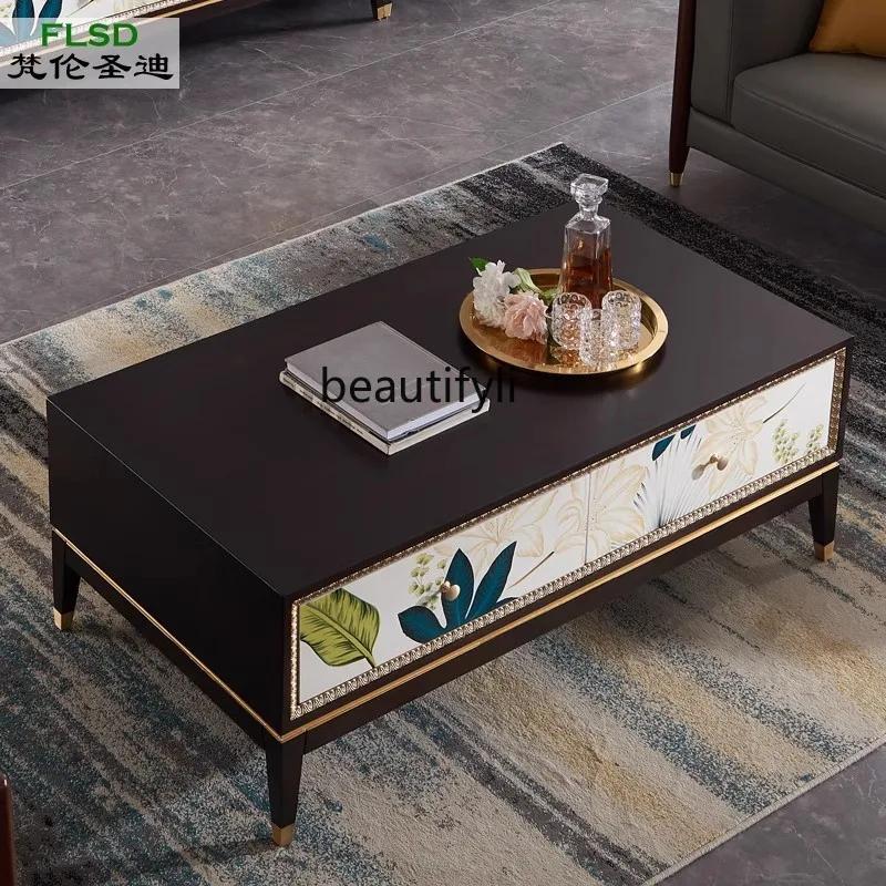 Light luxury post-modern coffee table Italian minimalist TV cabinet American rectangular painted solid wood tea table