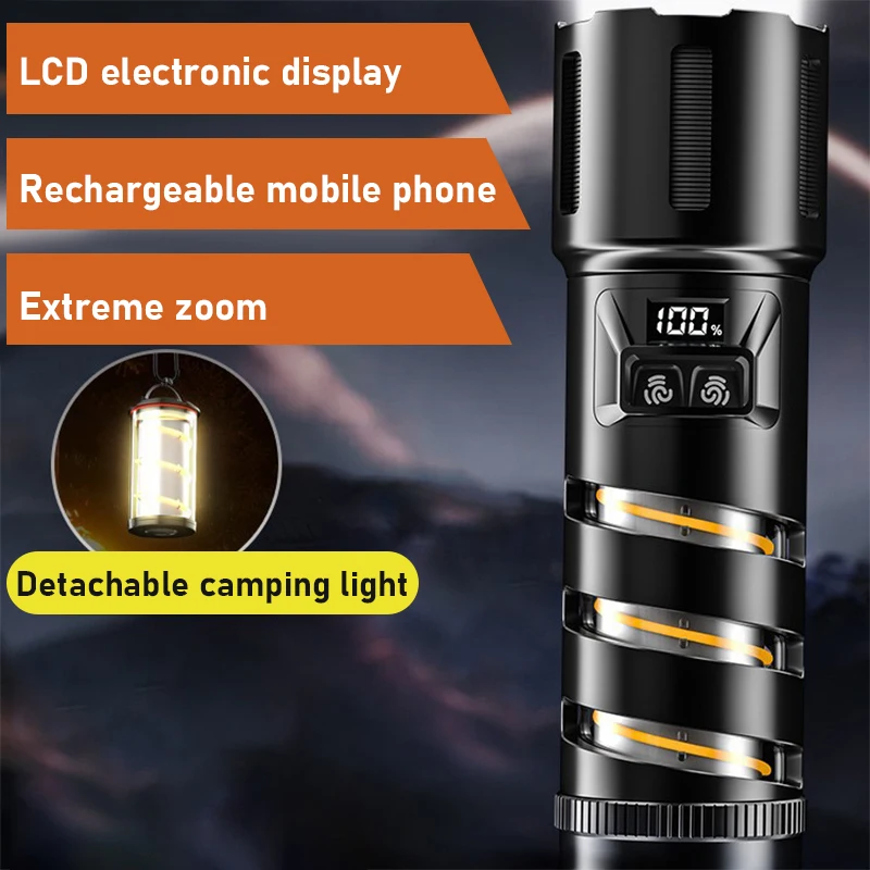 

High Strong Power 30w Led Flashlights 3000m Zoom Tactical Light Emergency Spotlights Telescopic Torch with Built-in Battery