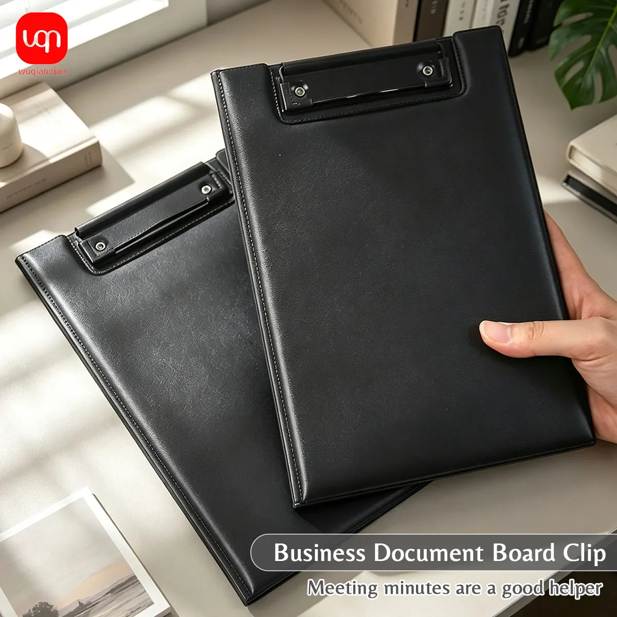 PU Leather Folder A5 Size 23.9×16.4cm, Built-in Storage Pocket, Metal Clip Folder, Business Office Writing Board