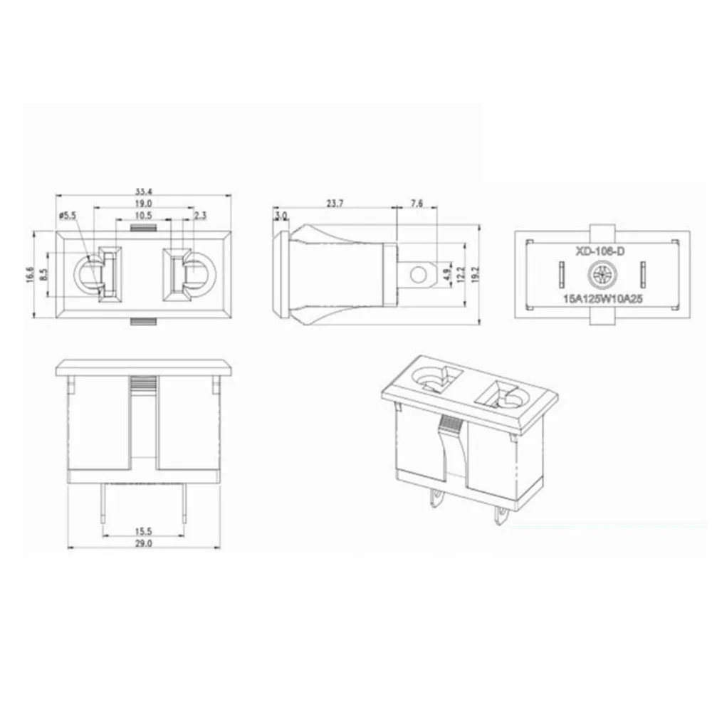 10A 250V IEC Power Inlet AC 2 pins Panel Socket Type-A Type-C Wall Socket For EU US America European