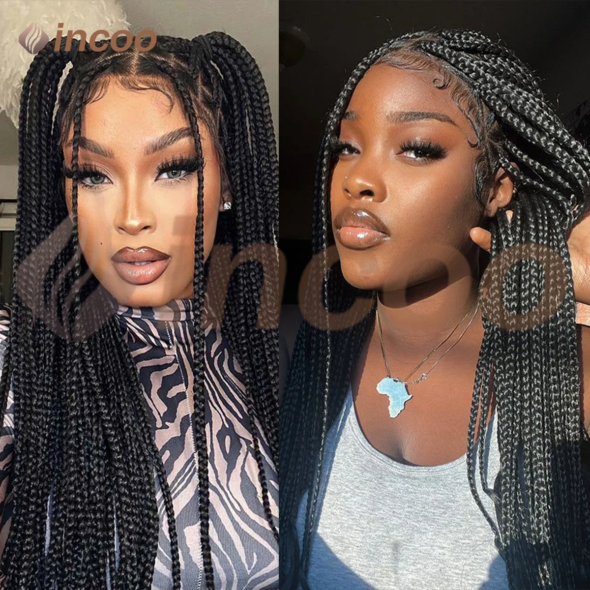 

36 Inch Synthetic Braided Wigs For Black Women Full Lace Wig Braid African Knotless Box Braids Wig Lace Front Cornrow Braids Wig