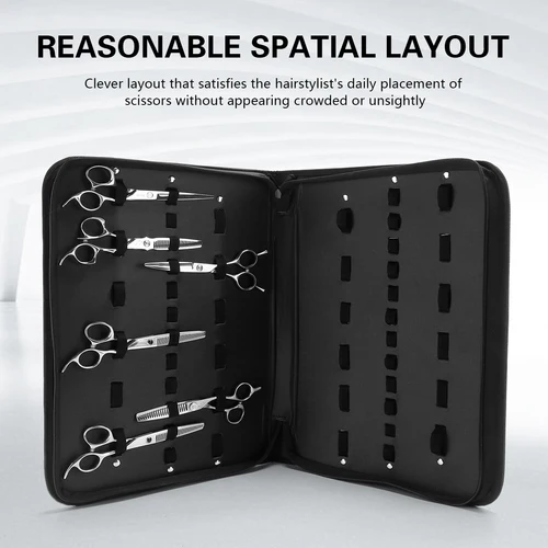 Imagen 2 del producto Estuche de almacenamiento de tijeras de peluquero, 24 rejillas, bolsa de cuero Pu para salón, funda para tijeras de corte de pelo, caja de almacenamiento portátil para herramientas de peluquería