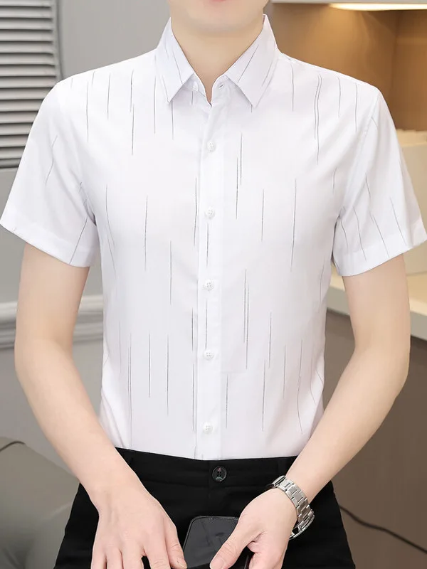 

Slim Fit Men's ort Sve irt Ice Silk No Ironing Summer New Sle Faionable Youth Daily Wear Regular Length Button Clo...