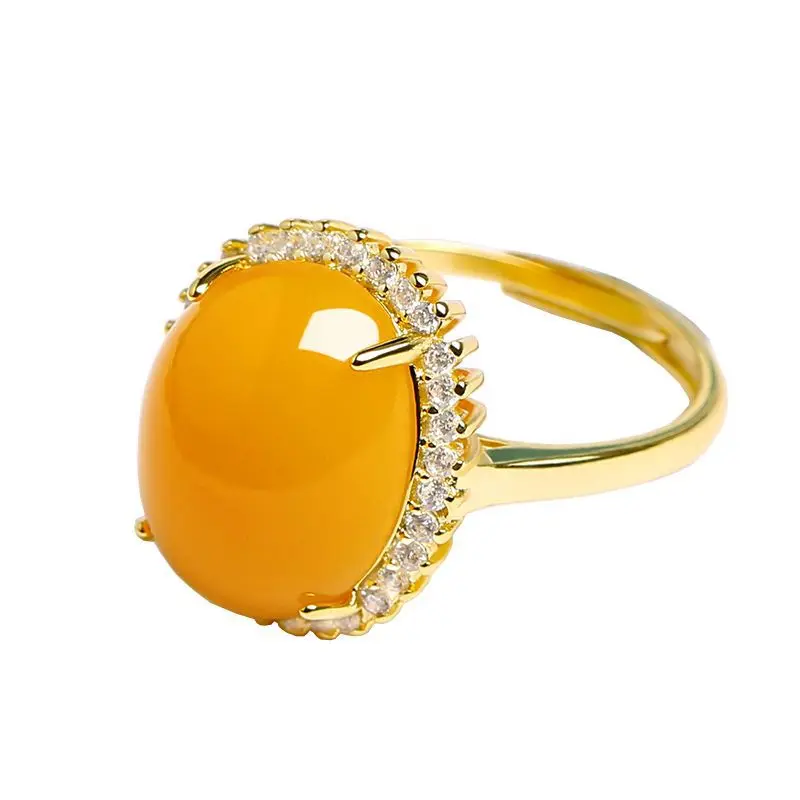 

ring for women, gold-plated, inlaid with freeform chicken fat yellow old , adjustable inner diameter, blood amber sec