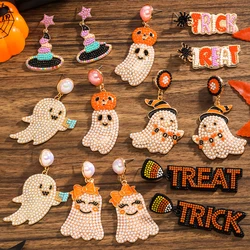 Best Lady Halloween Alloy Rice Bead Ghost Drop Earrings - TREAT TRICK Earrings Fun Design Festive Jewelry for Halloween Partie