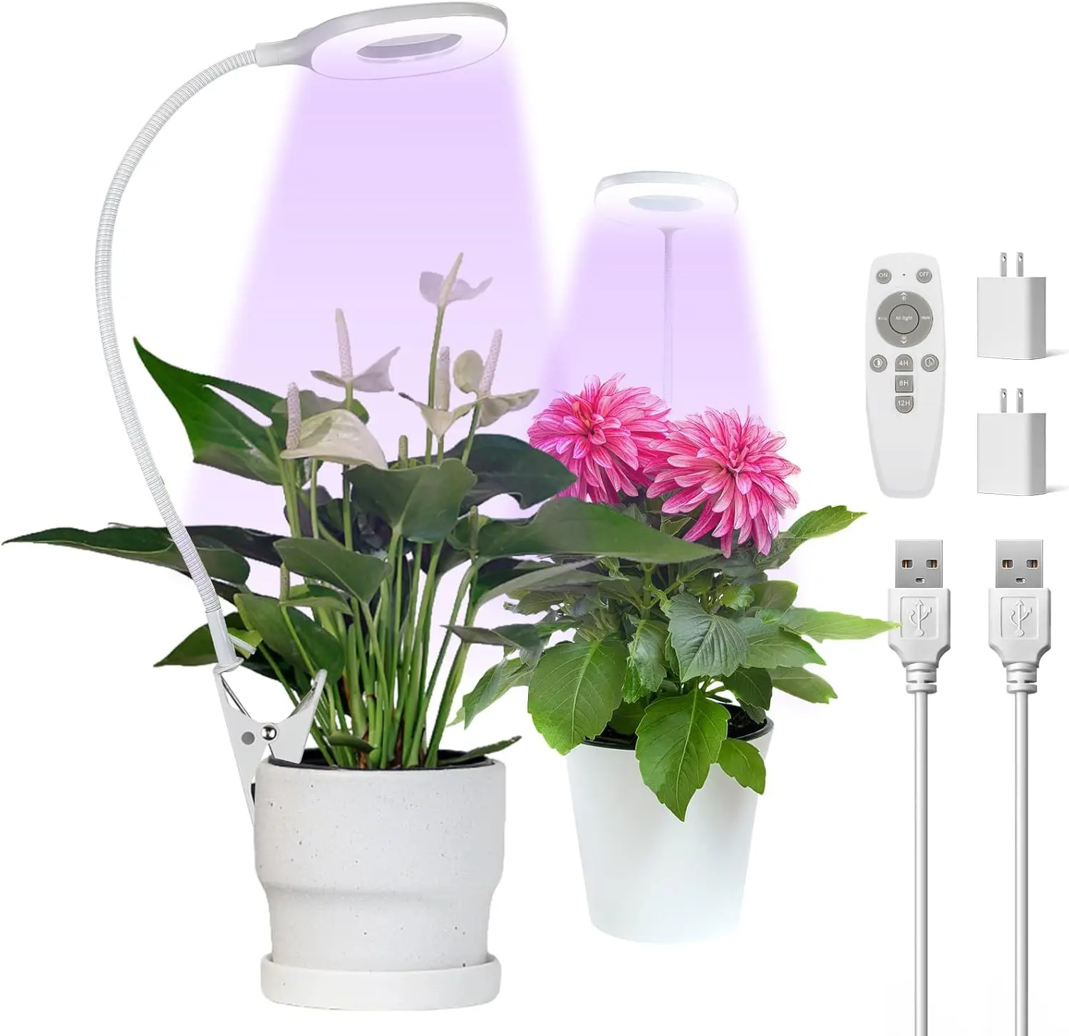 

Clip-on Grow Lights for Indoor Plants, Full Spectrum LED Lamp with Timer & Dimmable Brightness, 2 Packs