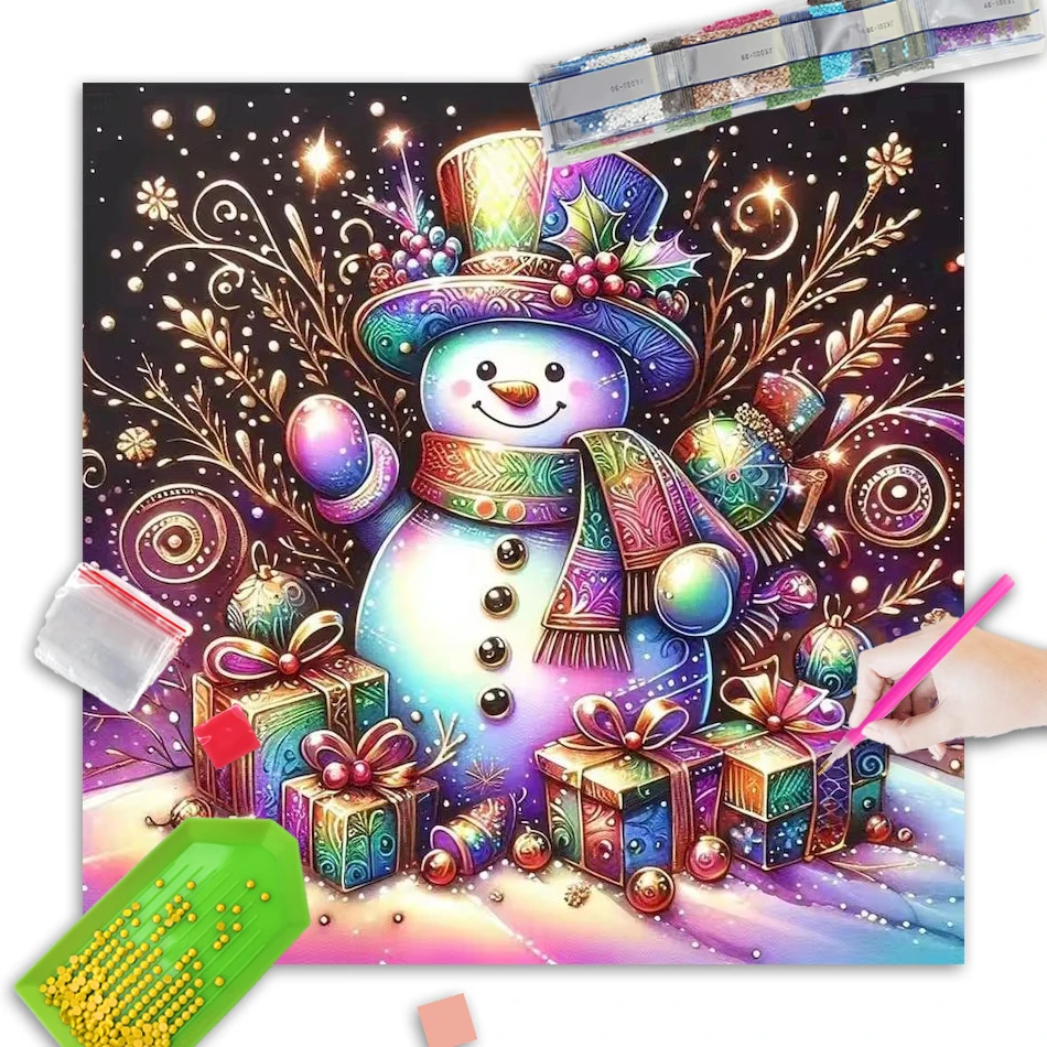 

GATYZTORY Diamond Painting Snowman Landscape Full Square Round Mosaic Seaside DIY Embroidery Handmade Christmas Gift