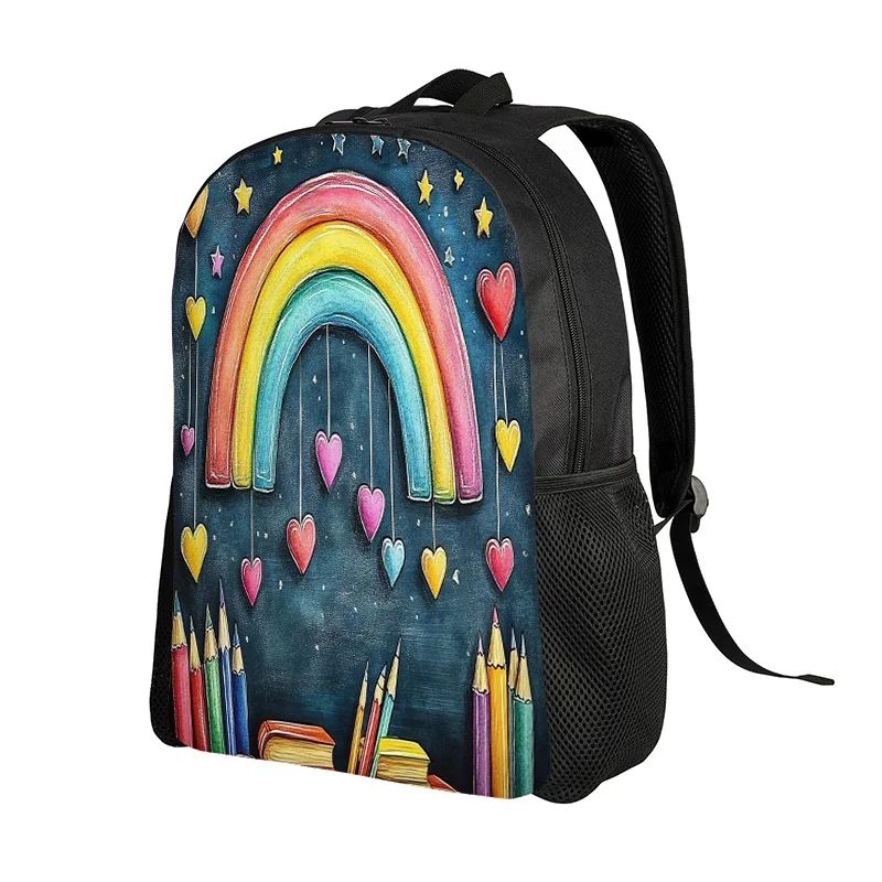 

2D flat print rainbow dream travel backpack, teen student bag, rainbow bookshelf design, perfect for school, travel,