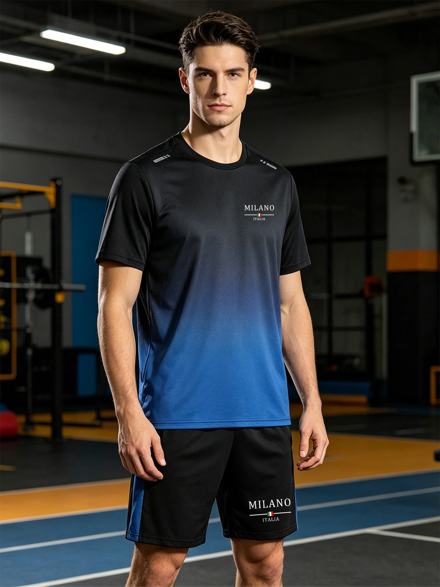 

Men's Gradient Quick-Dry Short Sleeve Tracksuit, Wrinkle-Resistant, Wear-Resistant, Shape-Retaining,