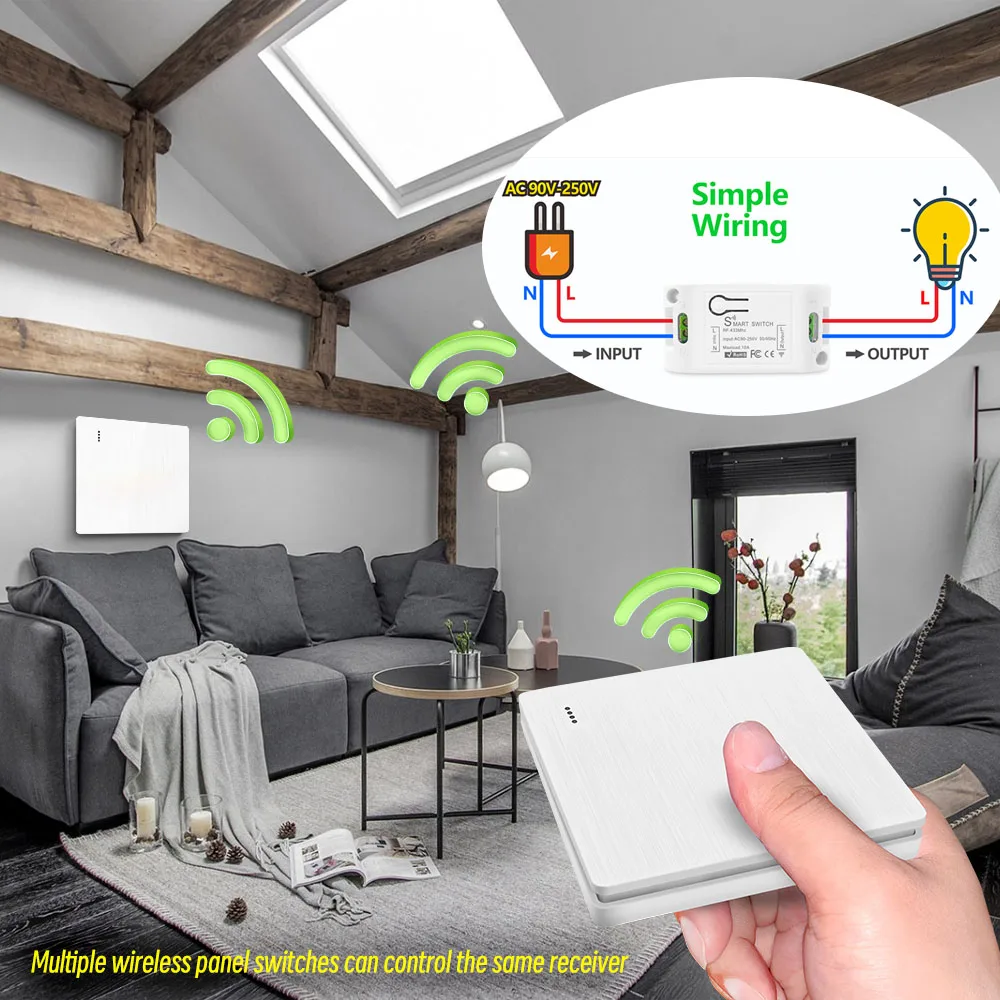 433mhz pilot bezprzewodowy Rf włącznik światła na mokro 10A AC 110V 220V przekaźnik odbiorczy nadajnik Panel ścienny do lampy Led
