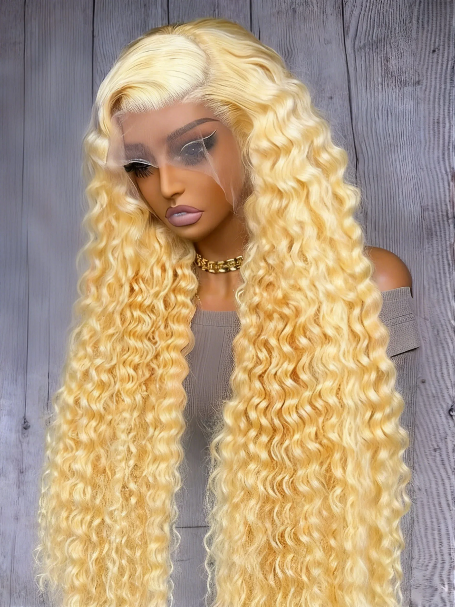

30 36 Inch Curly Honey Blonde 613 HD 13x6 Lace Frontal Wigs Transparent Preplucked Deep Wave Lace Front Wig Human Hair For Women