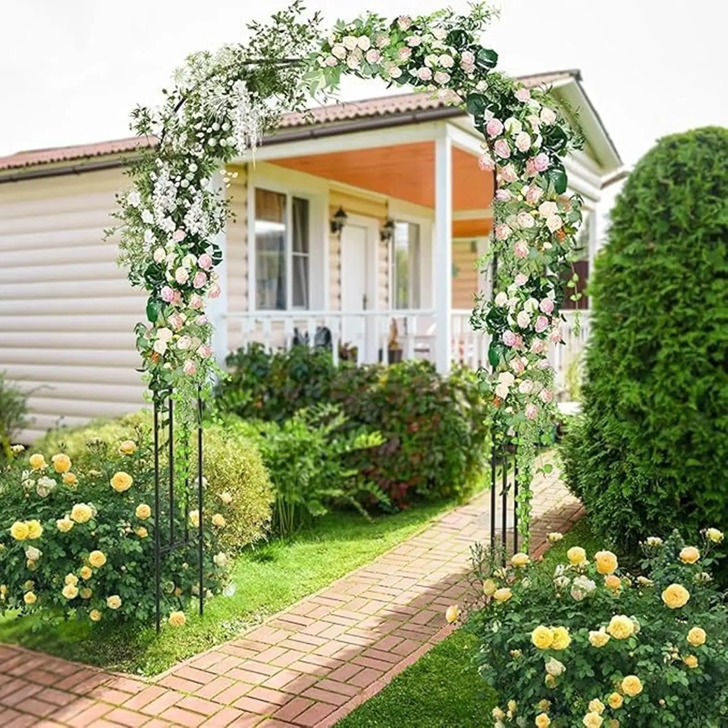 Garvee Metal Garden Arch Trellis for Climbing Rose Vines & Plants Garden Arbor Heavy Duty Steel Frame Garden Arch for Wedding Party Climbing Plant Outdoor Indoor